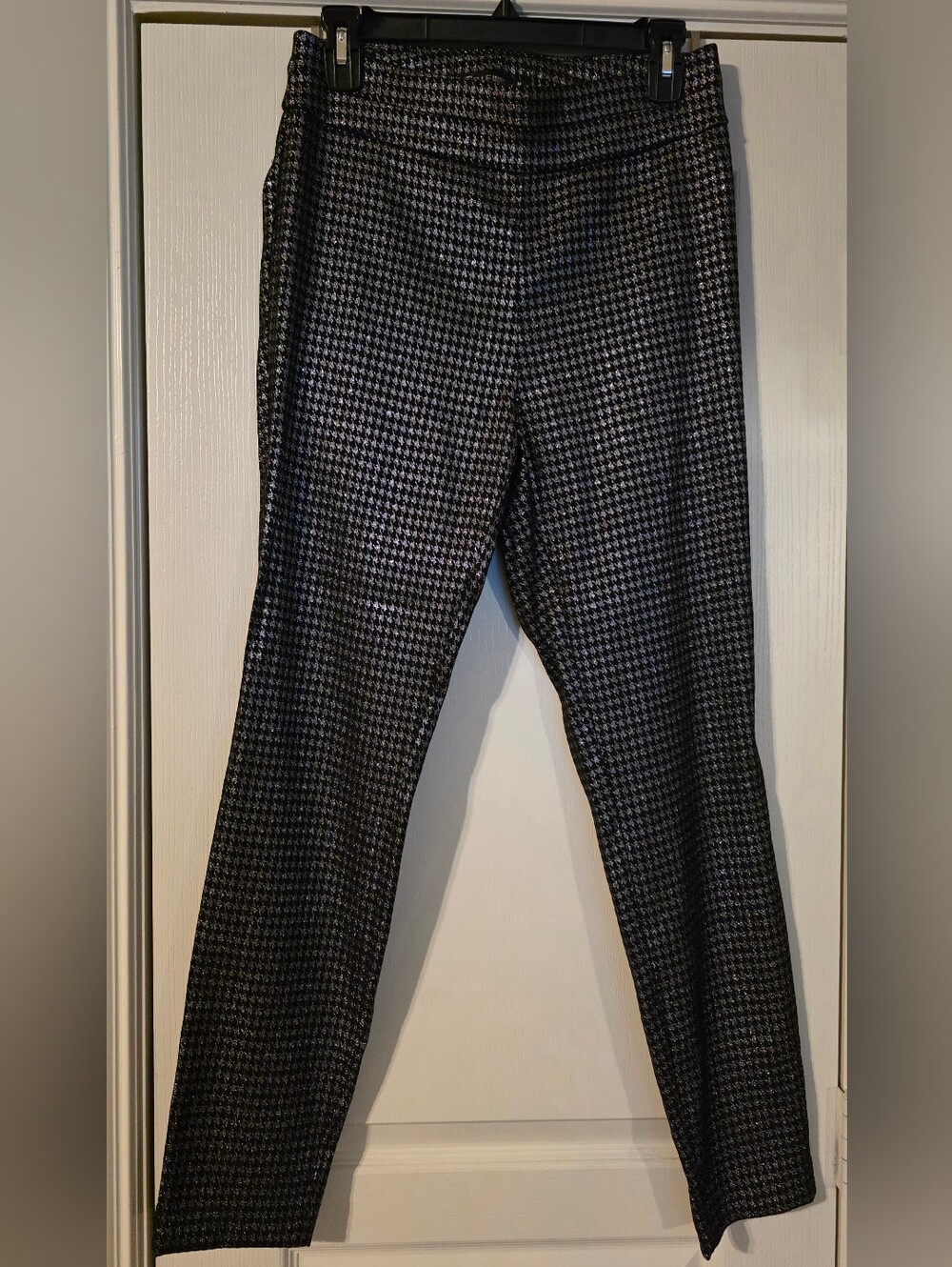 High-Rise Houndstooth Skinny Pants - Black/Sliver